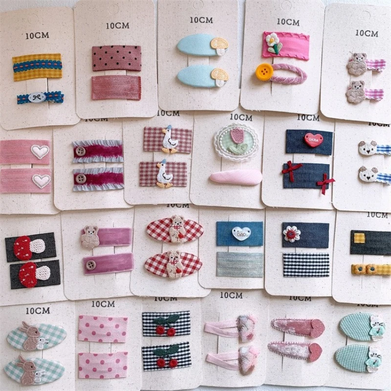 

Милые мультяшные заколки для волос с животными для девочек, с милой клетчатой вышивкой и цветами, для боковых прядей, детские заколки-невидимки, нескользящие заколки-зажимы для малышей