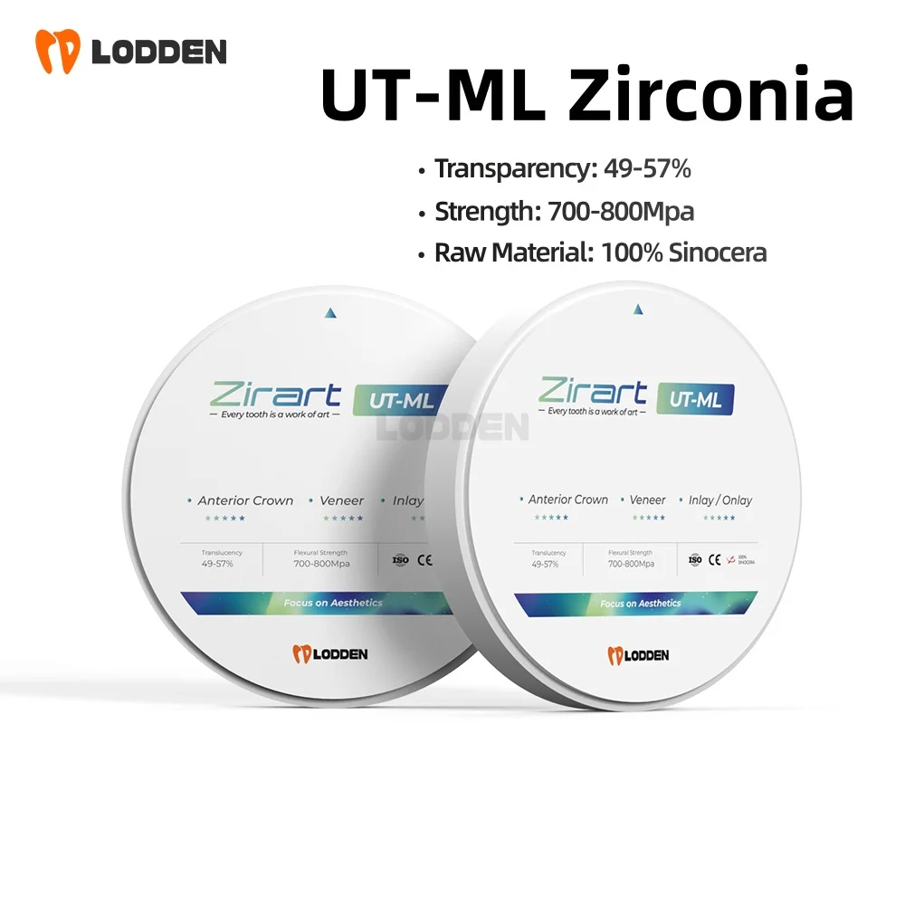 

Dental Zirconia Block UT-ML Ultra Transparency Multilayer Transparency 49-57% Strength 700-800Mpa 100% Sinocera 98mm Disc