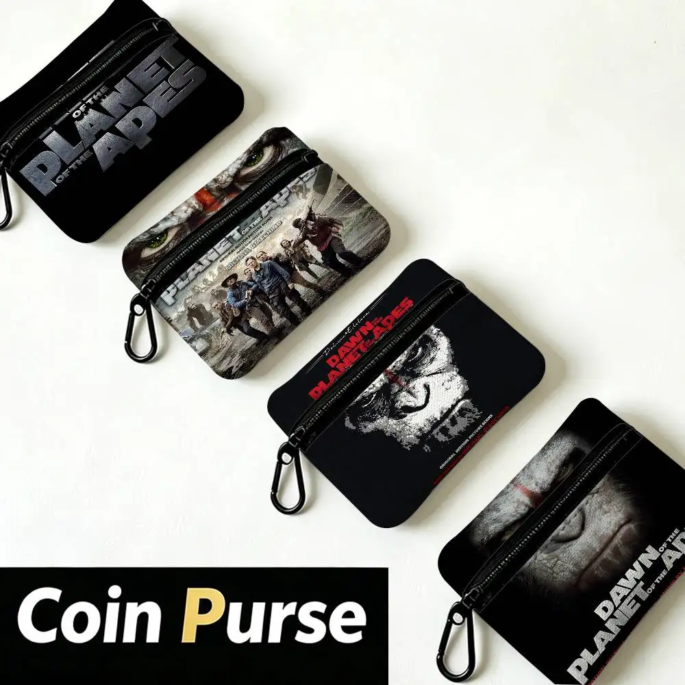 D-Dawn-Of-The-Planet-Of-The-Apes Tense-Post-Apocalyptic Portable Oxford Fabric Mini Wallet Carabiner Design Small Coin Bag