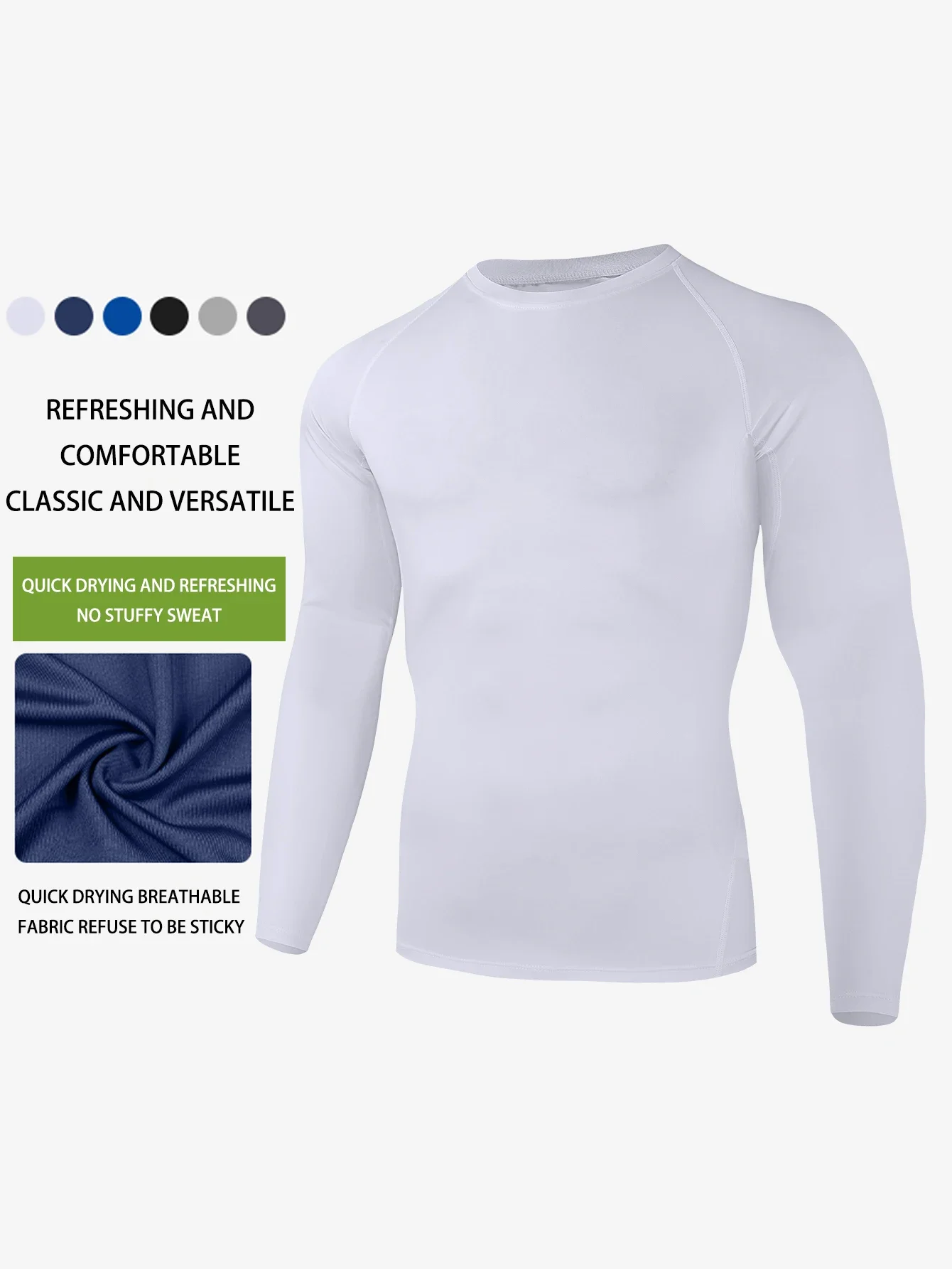 

Облегающая мужская спортивная базовая рубашка с длинными рукавами и круглым вырезом, дышащая и быстросохнущая футболка с длинными рукавами