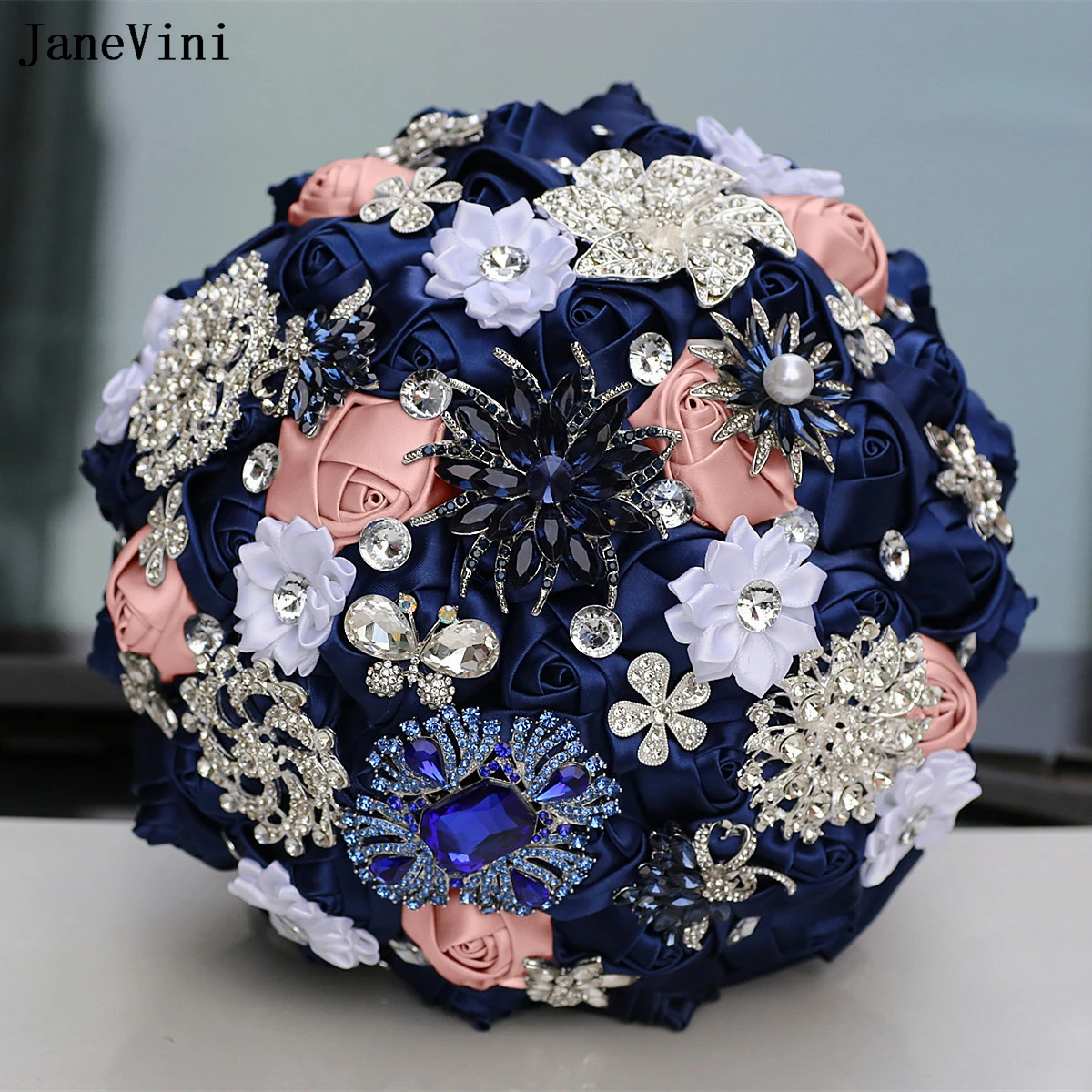

Новые потрясающие свадебные букеты JaneVini с бриллиантами и темно-зелеными цветами, искусственные атласные розы, букет-брошь для невесты, свадебные аксессуары