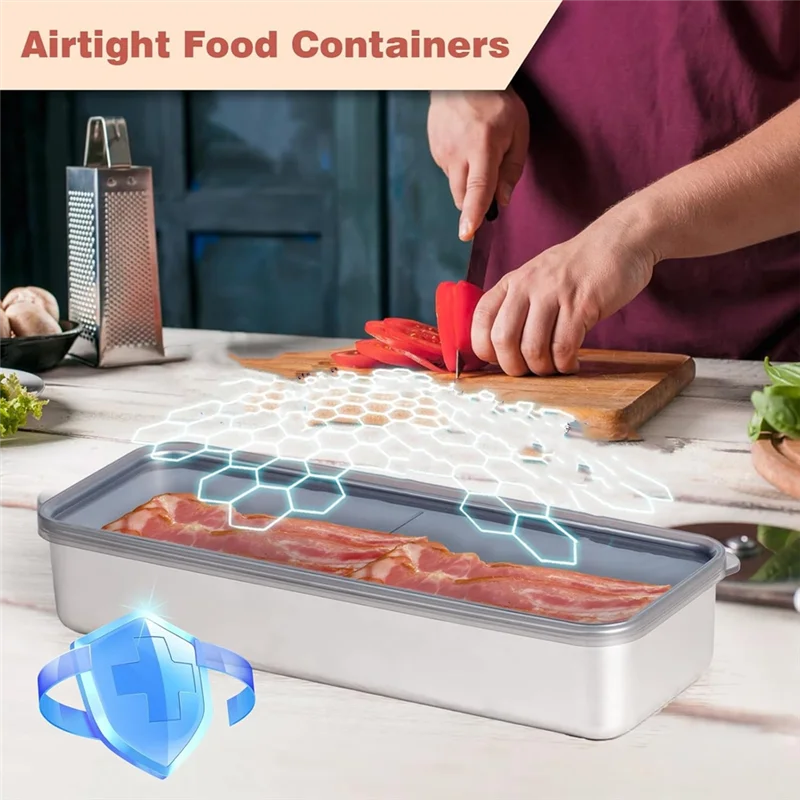 KYCOR-Баконный контейнер для хранения для холодильника, 2 шт. герметичный контейнер для мяса из нержавеющей стали 304, контейнер для бекона