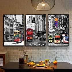 Chinese Style Hong Kong Nostalgic Retro Urban Architecture Landscape Painting Wall Art Canvas Posters Prints for Bar home Decor