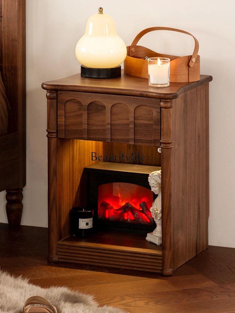 

All solid wood bedside table North American black walnut storage medieval retro cabinet