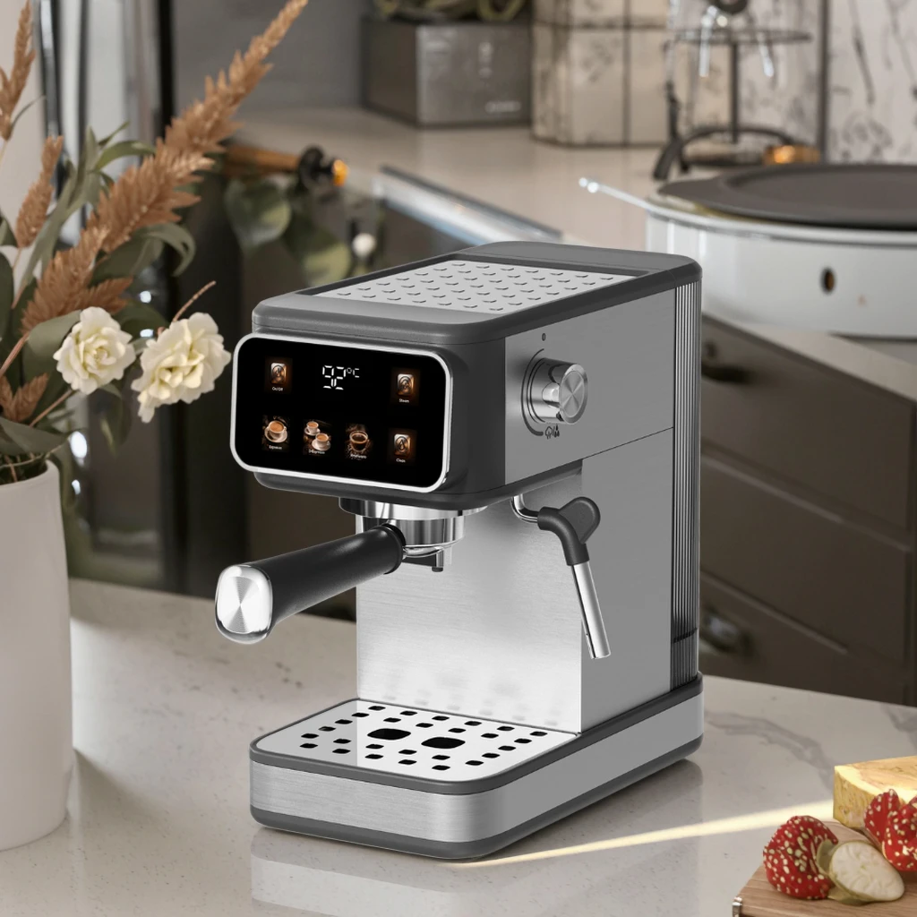 

Тонкая 20-барная кофеварка с цветным экраном под давлением и термоблоком, домашняя итальянская эспрессо-машина из нержавеющей стали