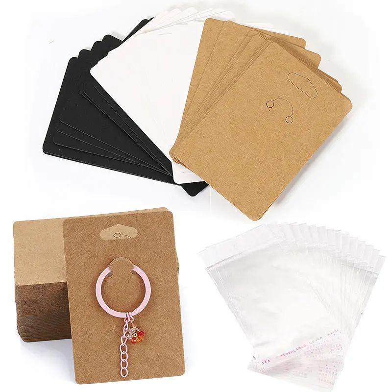 50pcs/lot Keychain Display Cards for Jewelry DIY Keyrings Ring Packaging Storage Card White Brown Black Paper Holder Tags 6x9cm