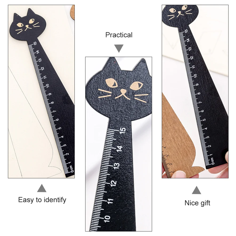 6 Buah Penggaris Kayu Bentuk Kucing Alat Tulis Sekolah Mudah Digunakan untuk Rumah Kantor Pabrik Hadiah untuk Siswa