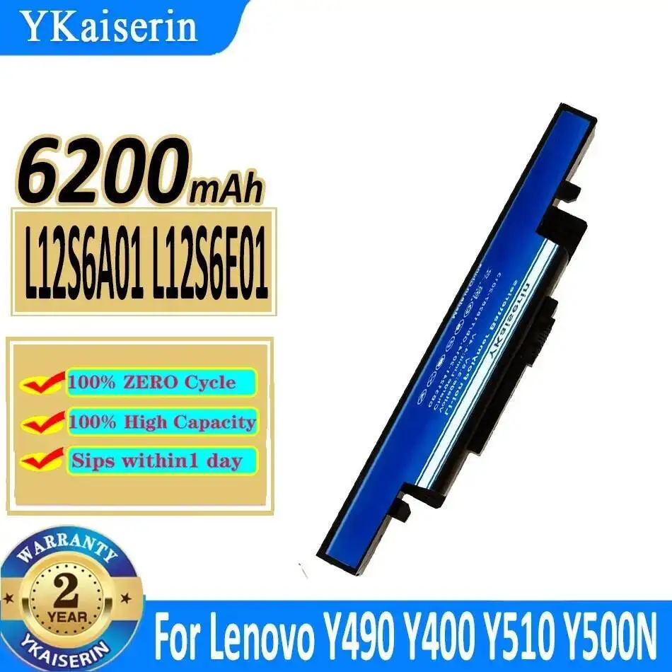 

L12S6A01 L12S6E01 Аккумулятор для ноутбука Безопасный для Lenovo Y490 Y490P Y400 Y410P Y400N Y500 Y510 Y500N Y510P Y430P Длительный 6200 мАч