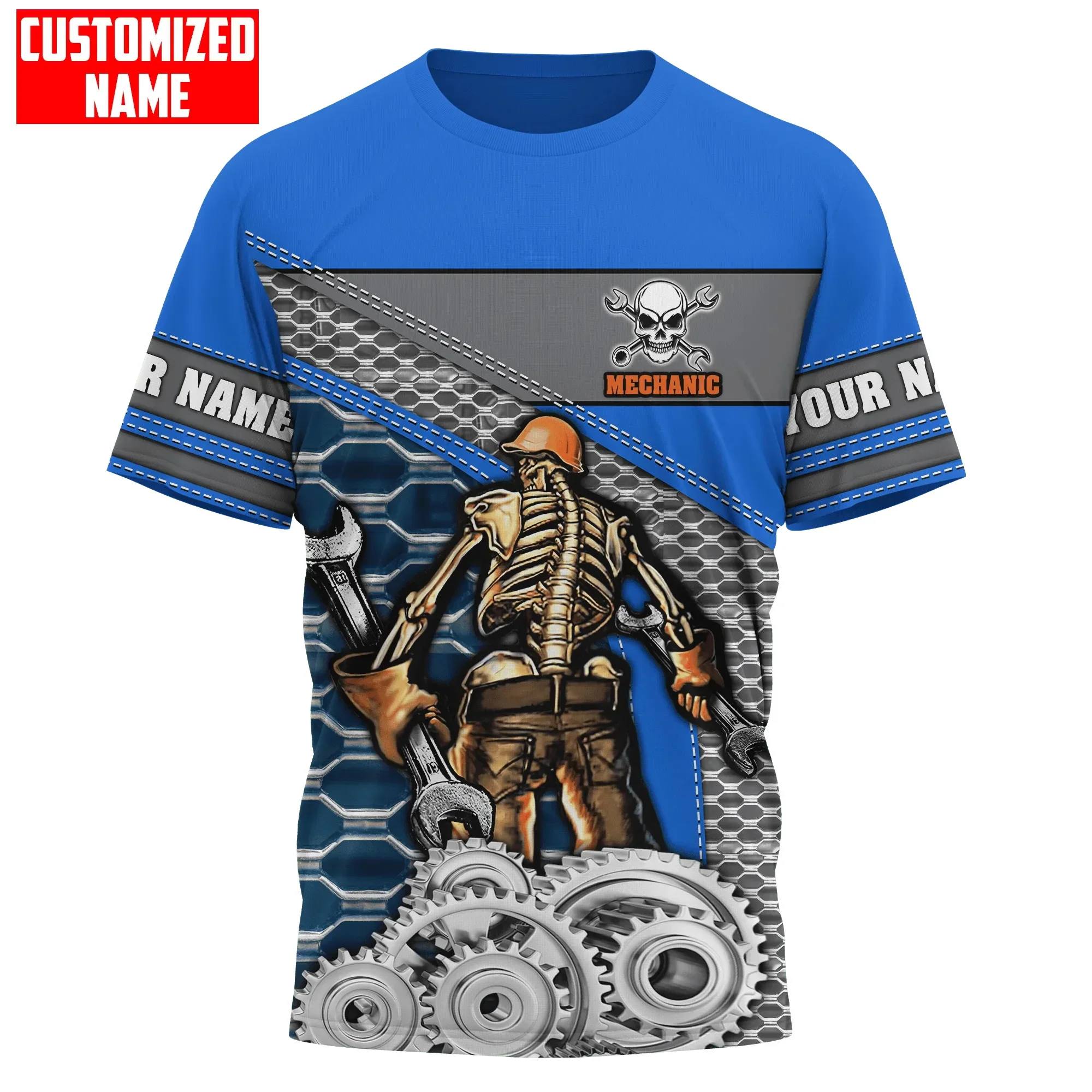 PLstar Cosmos Newest Summer Men‘s T-shirt Mechanic skull Personalized Name 3D Printed t shirt Unisex Casual Tshirt