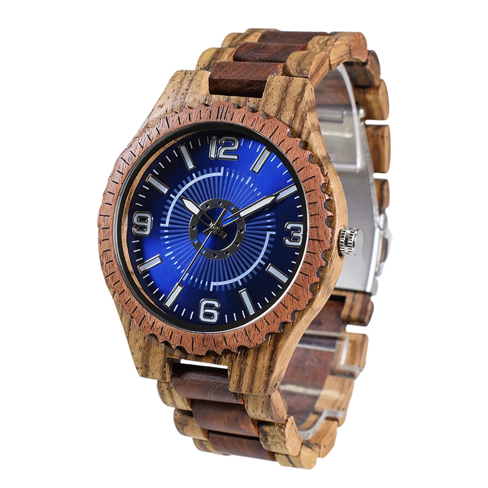 Ultra Light Handmade Wooden Wristwatch for Men with Practical Comfort Style and Luminous Round Fold Clasp Watch