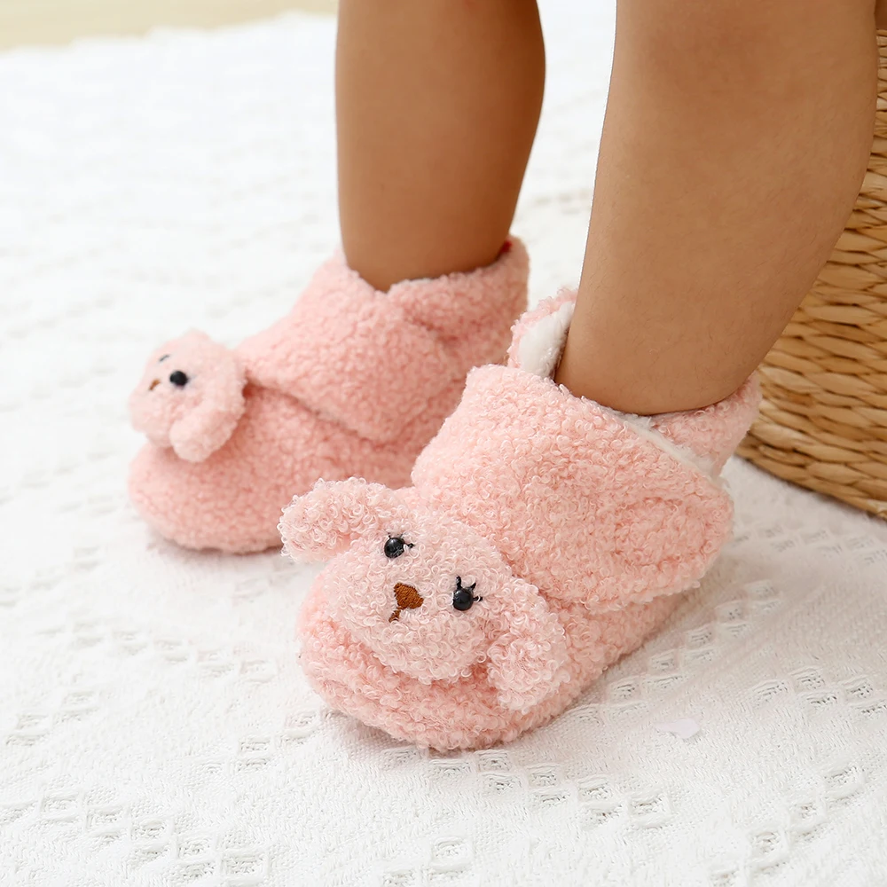 Newborn Baby Boys Girls Cozy Fleece Booties with Grippers Stay On Slipper Socks Infant Toddler Crib Winter Shoes for Boys Girls