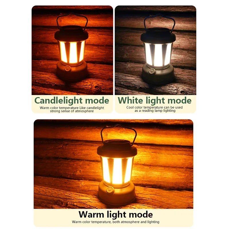 Portable Solar Camping Lantern Stepless Dimming USB Rechargeable Retro  Camping Tent Atmosphere Lantern Emergency Night Light