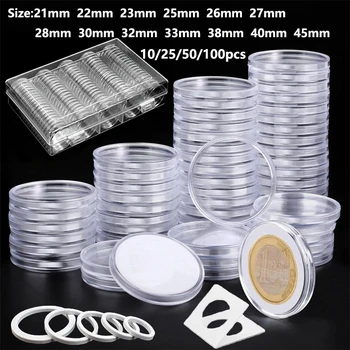 10-100pcs 21/23/25--45mm Coinning Capsules Storage Box Clear Plastic Coinning Cases…