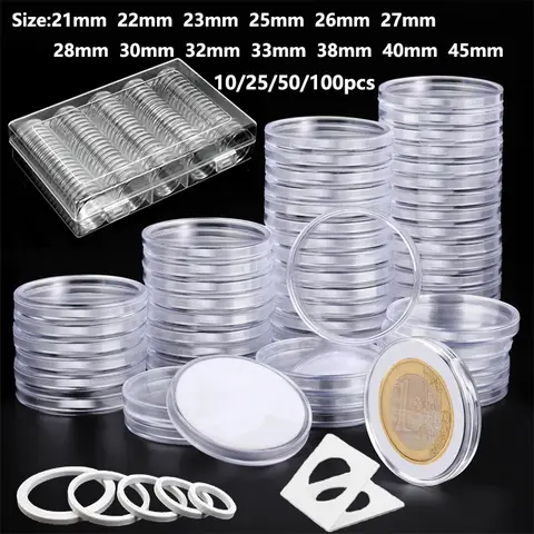 10-100pcs 21/23/25--45mm Coinning Capsules Storage Box Clear Plastic Coinning Cases Holders Protector Coinning Capsules Storage