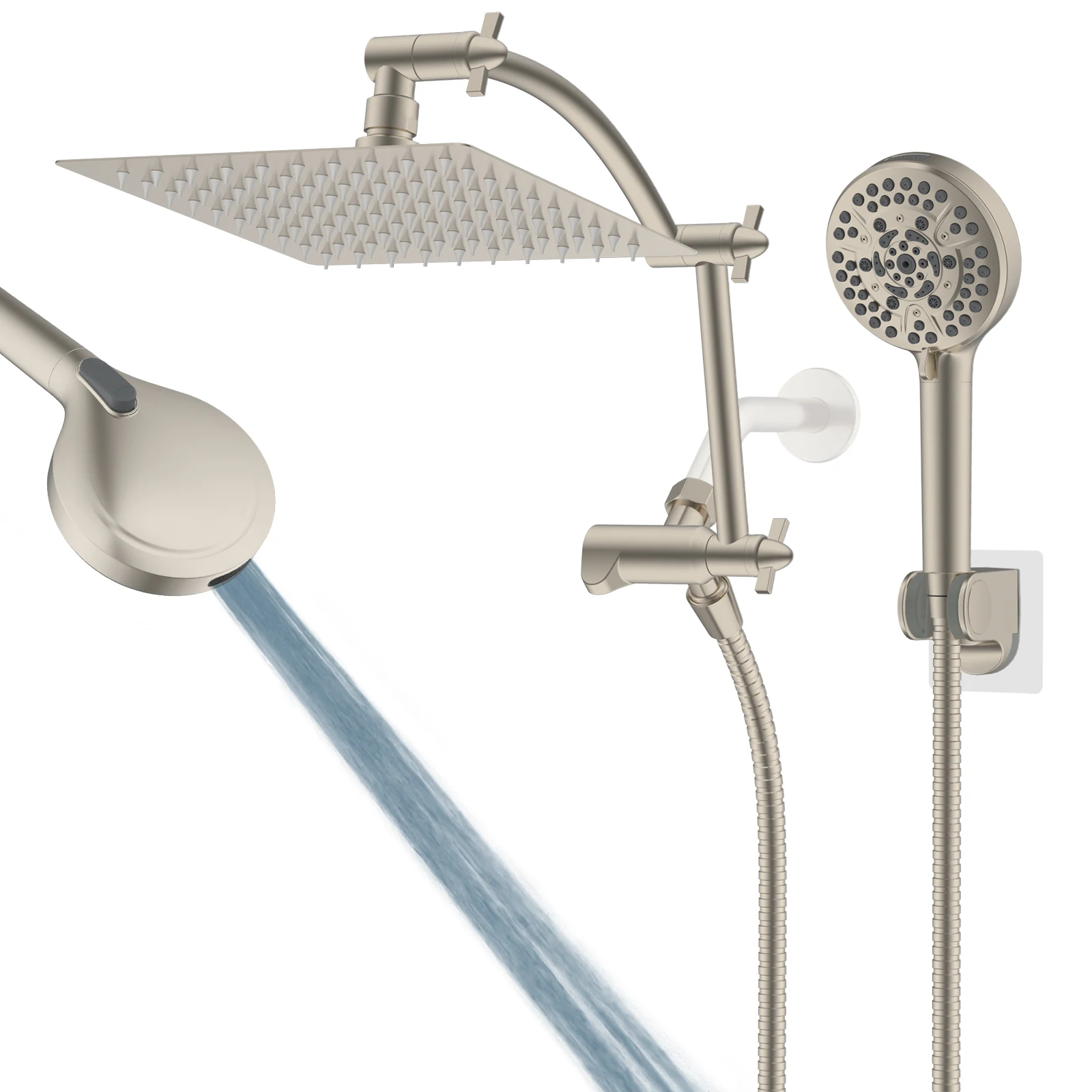 

8-дюймовая насадка для душа с дождевой насадкой высокого давления/10-спрей, ручная насадка для душа, комбинированная 16-дюймовая регулируемая удлинительная насадка