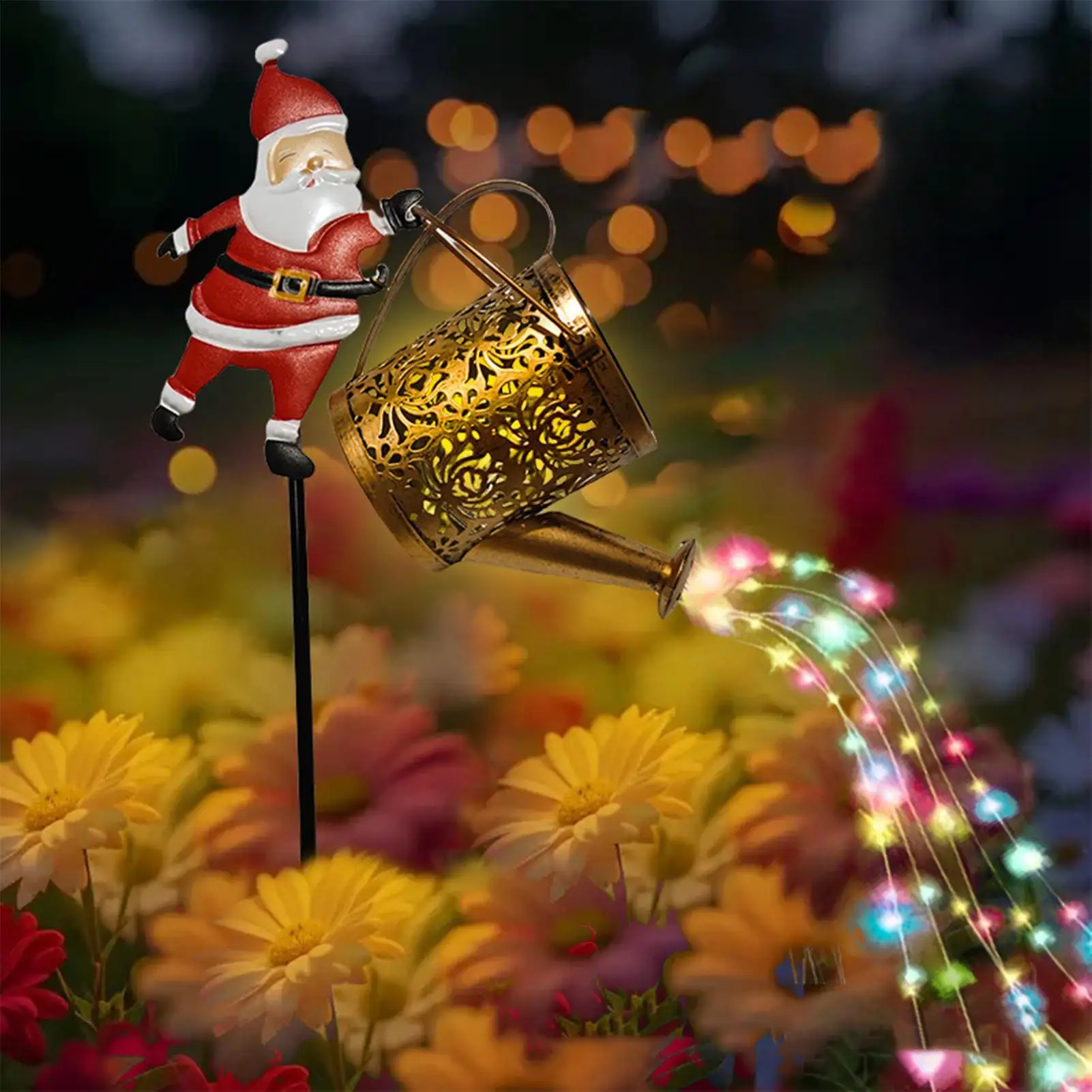Creative Christmas Courtyards Decoration Outdoor Garden Lamps Showerhead Light Santa Claus Style Design Solar Light