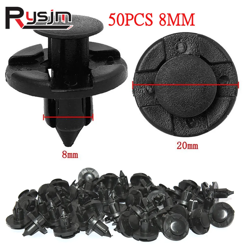 50pcs 8mm Auto Fastener Clip Car Body Push Retainer Pin Rivet Bumper Door Trim Panel Retainer Fastener Kit Plastic Clips