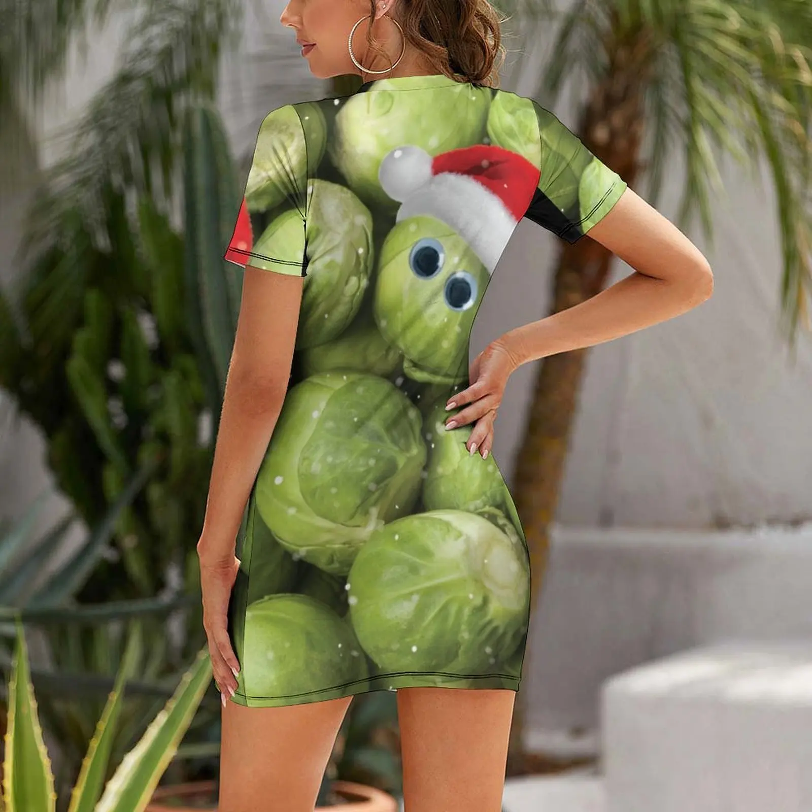 Christmas Sprout With Santa Hat Print Short Sleeved Dress summer dress woman 2025 trendy sexy dress long sleeve dresses