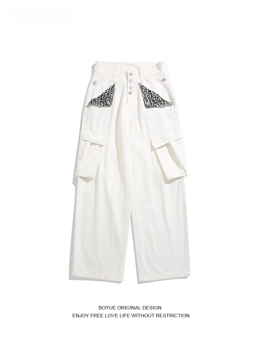 

Мужские джинсы Boyue в американском ретро-стиле с леопардовым принтом, свободного кроя, повседневные, в уличном стиле, модные длинные брюки