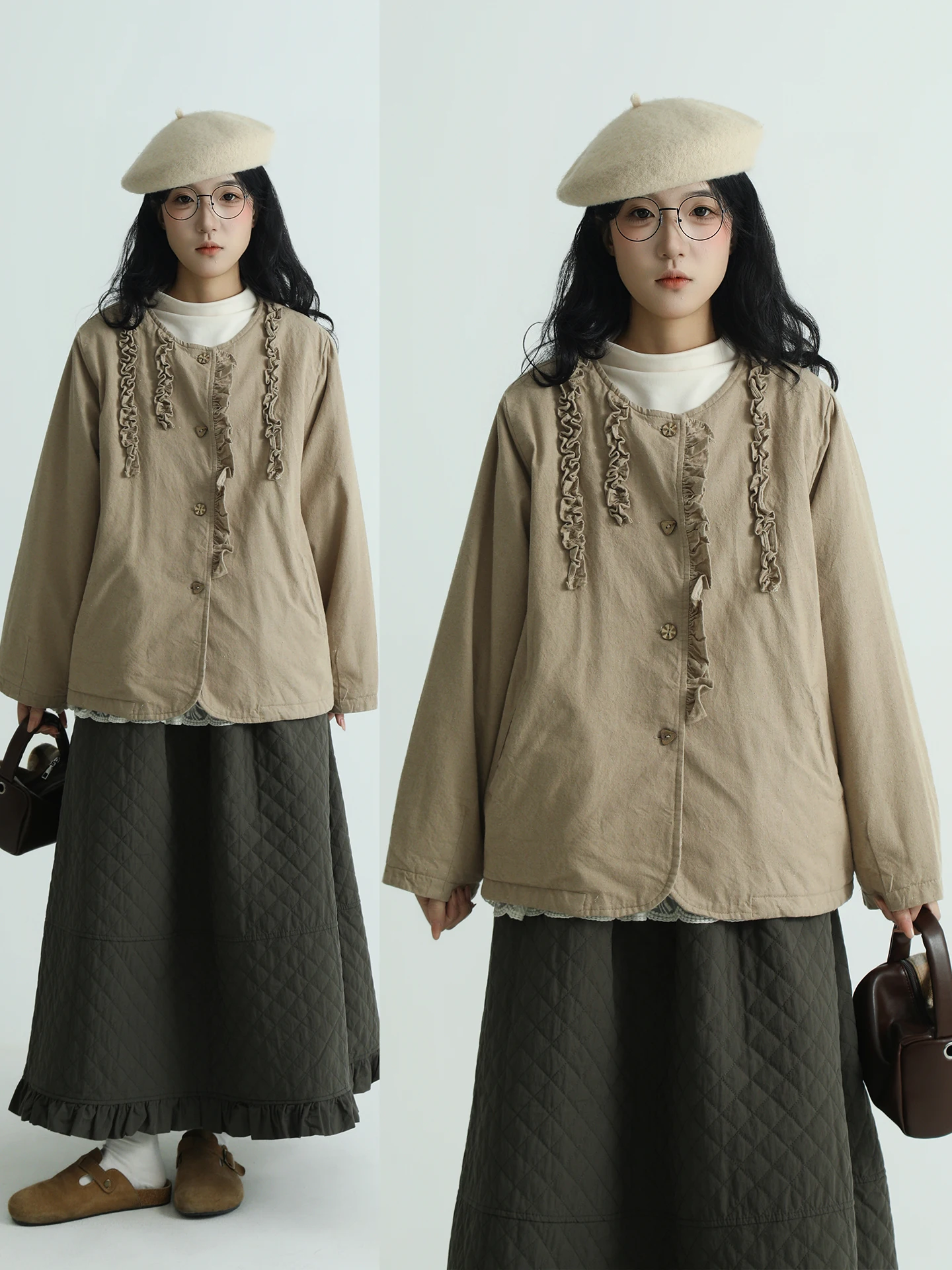 

Свободная хлопковая куртка для женщин, зимняя, с художественным универсальным дизайном, с деревянной хлопковой подкладкой, верхняя одежда, повседневная, круглая горловина...