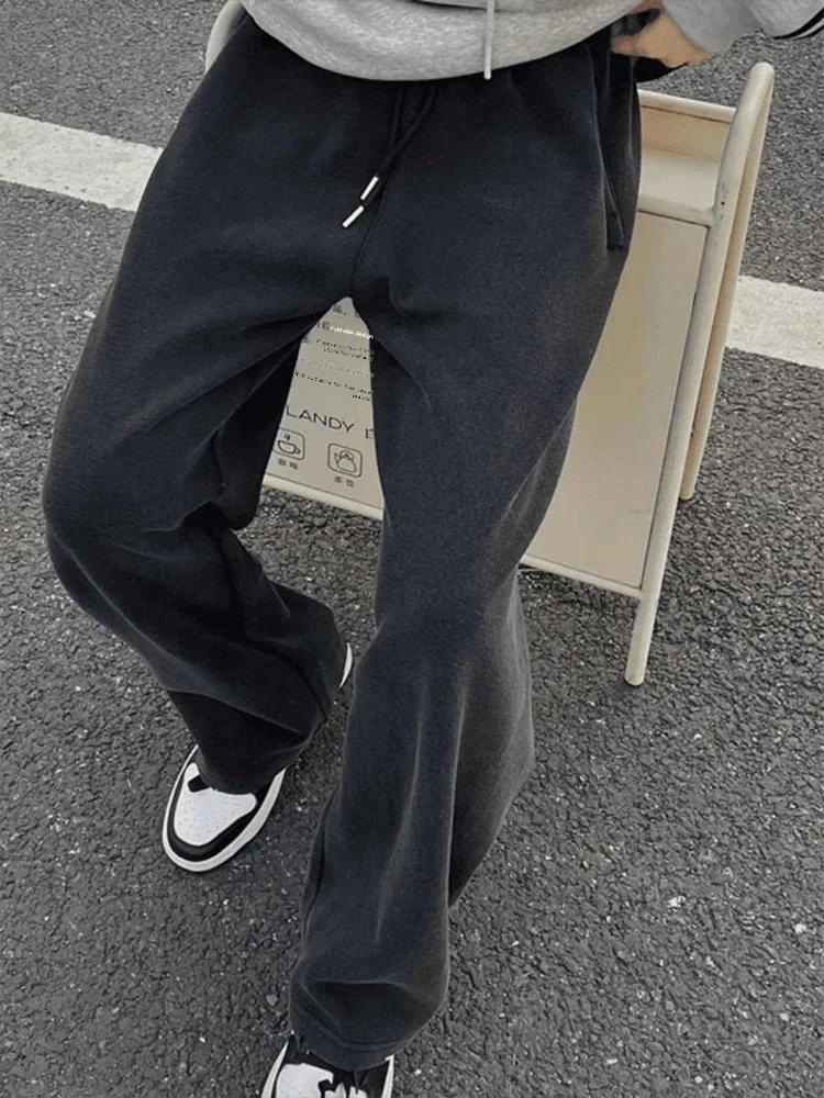 

Waed Vintage Wide Leg Men's Sweatpants Autumn Winter Straight Cut Drapey Loose Fit Casual Long Trousers American Sle