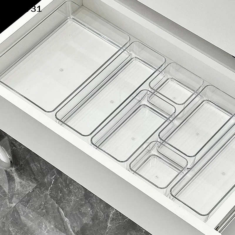 【R3】Organizador de cajones apilable de acrílico con bandejas divisoras ajustables para cosméticos, caja de almacenamiento modular para maquillaje