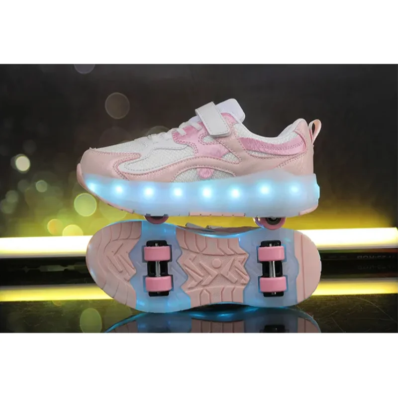 Zapatos de patinaje sobre ruedas para niños, zapatos para caminar para deportes al aire libre a la moda, nuevos zapatos con luz LED, zapatillas bonitas para niños para niña 2025
