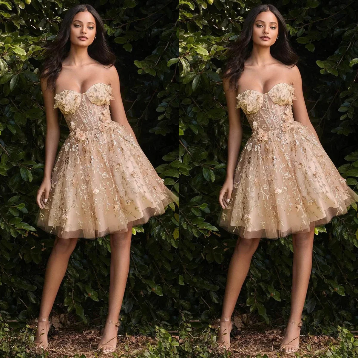 Vestidos de cóctel sin mangas con escote Corazón, vestido de baile de champán, apliques brillantes, faldas cortas de celebridades de regreso a casa