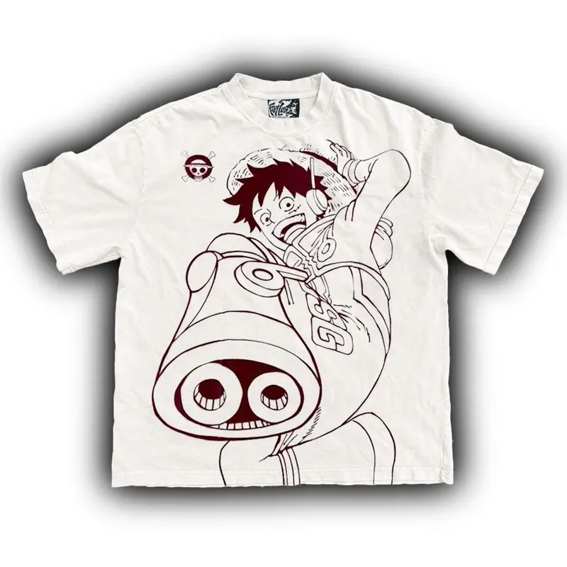 

Новая летняя футболка One Piece Egg Island Luffy с принтом, из чистого хлопка, с коротким рукавом, универсальная, для пар, свободного кроя, в стиле аниме