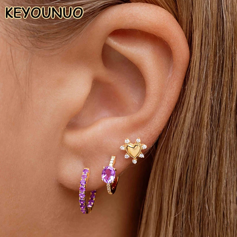 KEYOUNUO Gold Filled Silver Color CZ Hoop Earrings For Women Zircon Colorful Golden Earrings Fashion Party Jewelry Wholesale