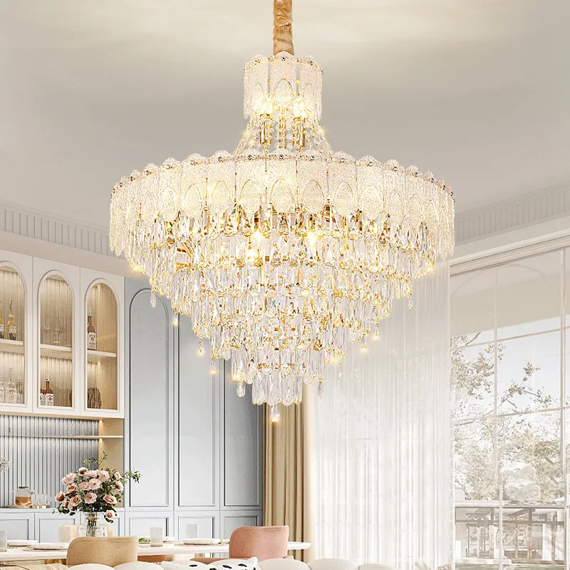 Living room chandelier crystal lamp modern light luxury hall main lamp French cream wind 2026 new empty loft lamp