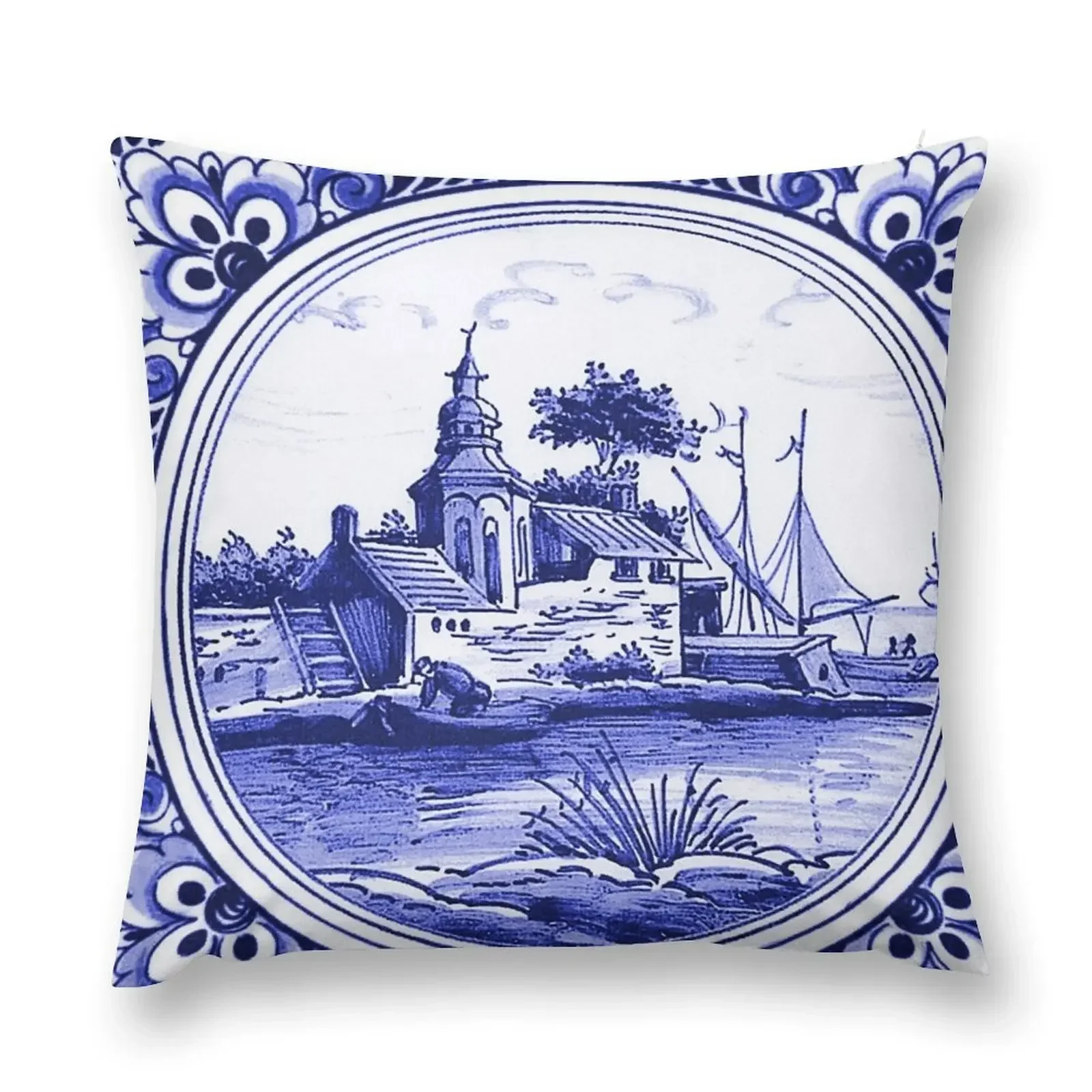 Fisherman Floral Delft Throw Pillow Cushions Home Decor Luxury Sofa Cushions Couch Cushions pillow