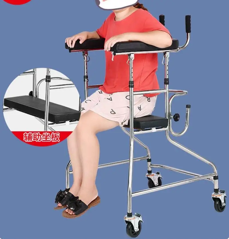 Stroke Hemiplegia Lower Limbs Rehabilitation Training Standing Assist Walker with Wheels for Elderly Walking Mobility Aids