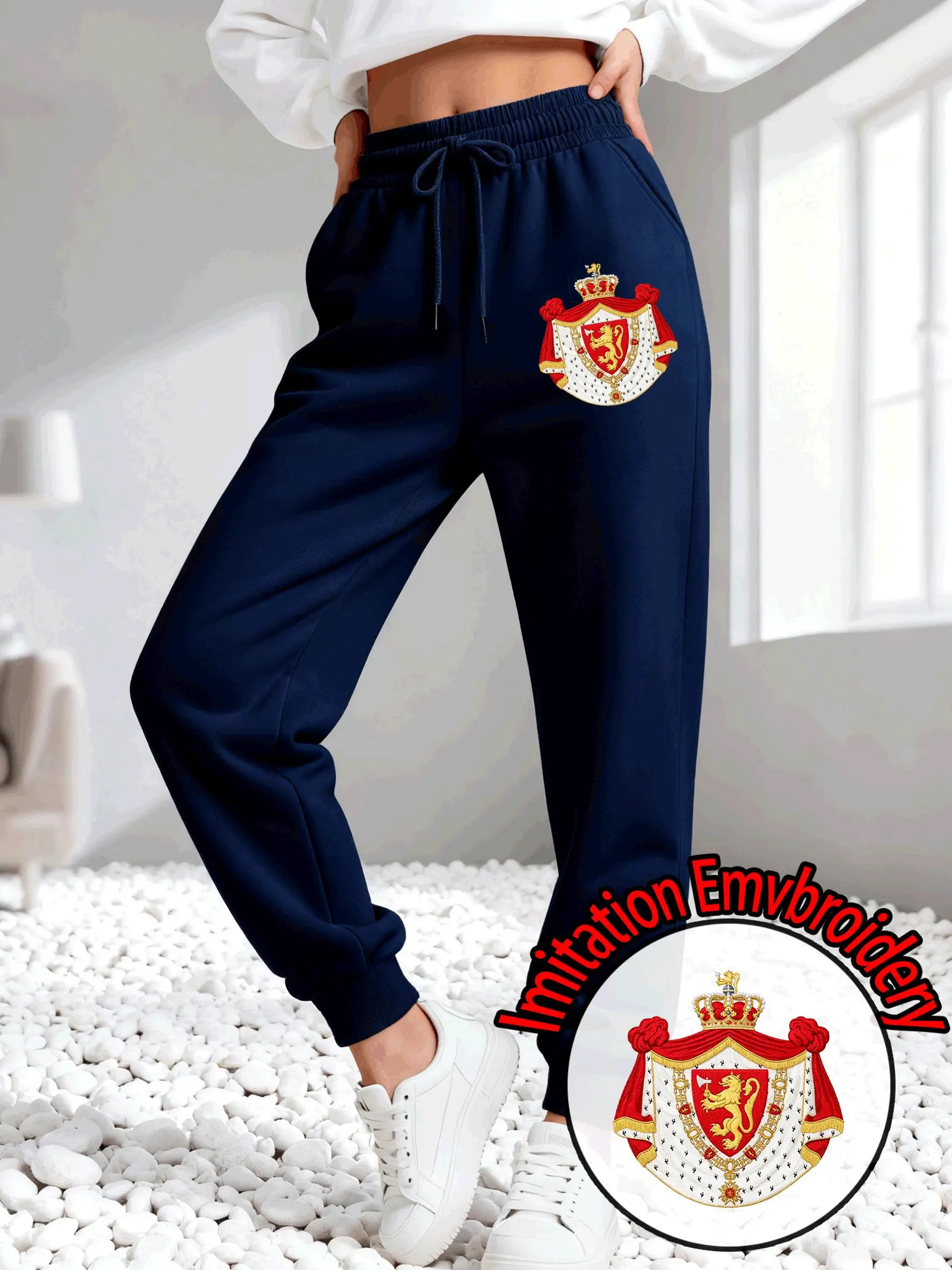 Norway Imitation Embroidery Printing Sweatpants Casual Fleece Jogging Pants Y2K Pocket Trousers Autumn Drawstring Long Pant
