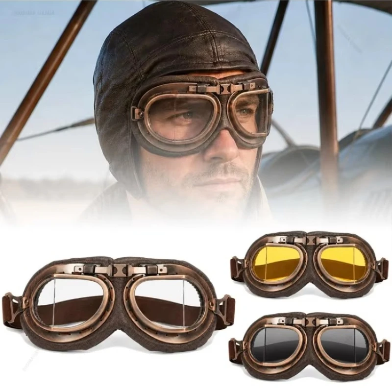 Windproof UV400 Anti-Dust Retro Motorcycle Goggles Vintage Copper Frame Steampunk Pilot for Harley ATV Bike Helmet Riding Gear