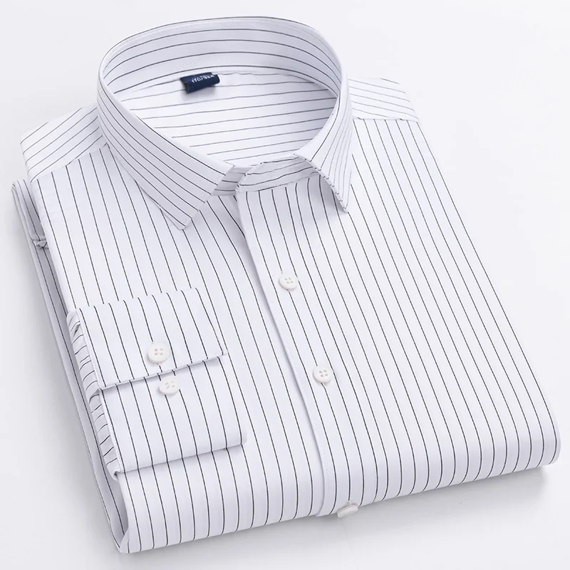 New in shirt Bamboo Fiber full shirts for men elastic Anti-wrinkle tops striped slim fit formal plain shirt soft office clothes