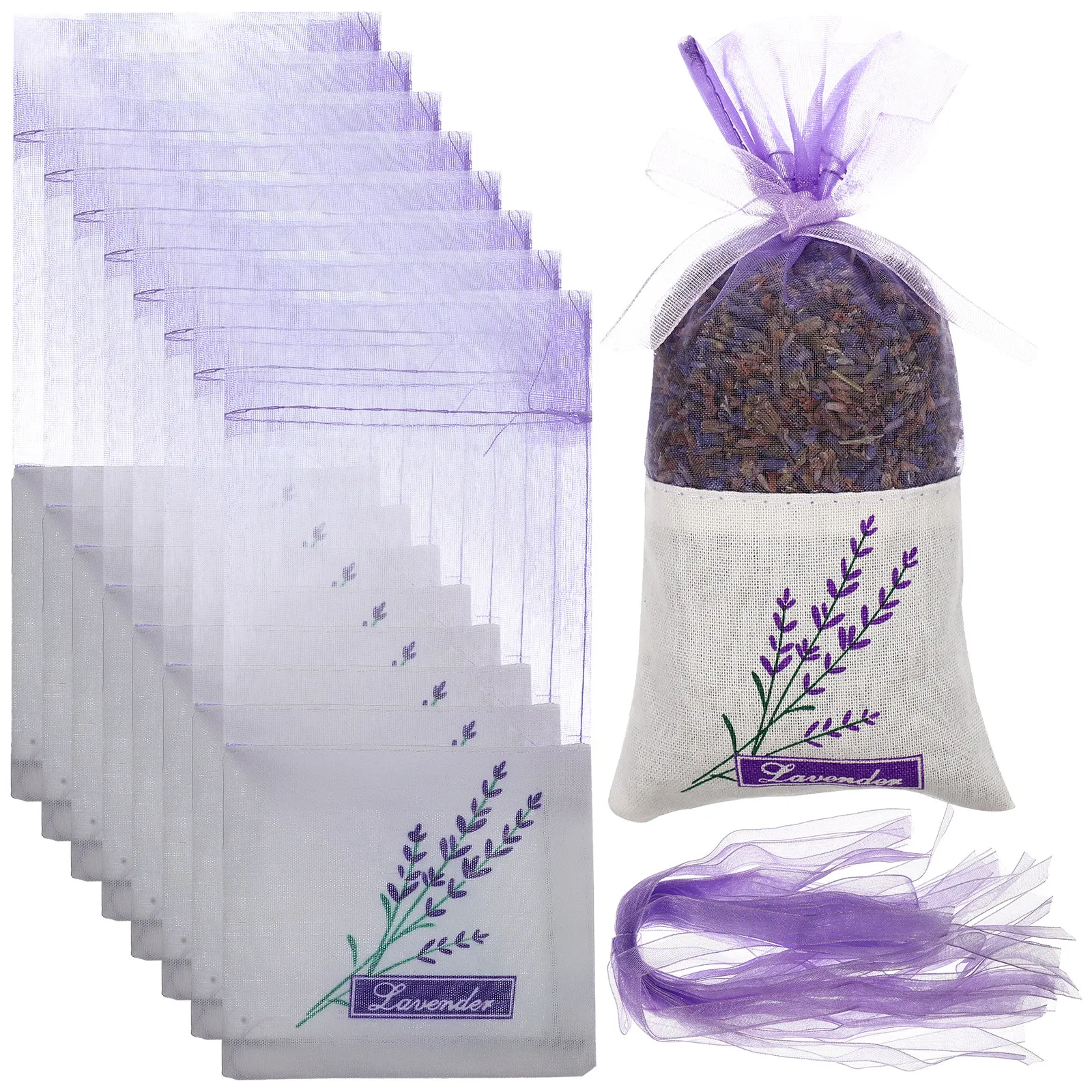30Pcs Lavender Scented Sachet Bags 15x7.2cm Pretty Floral Pattern Soft Textured Fabric Portable Fragrance Pouches for Jewelry