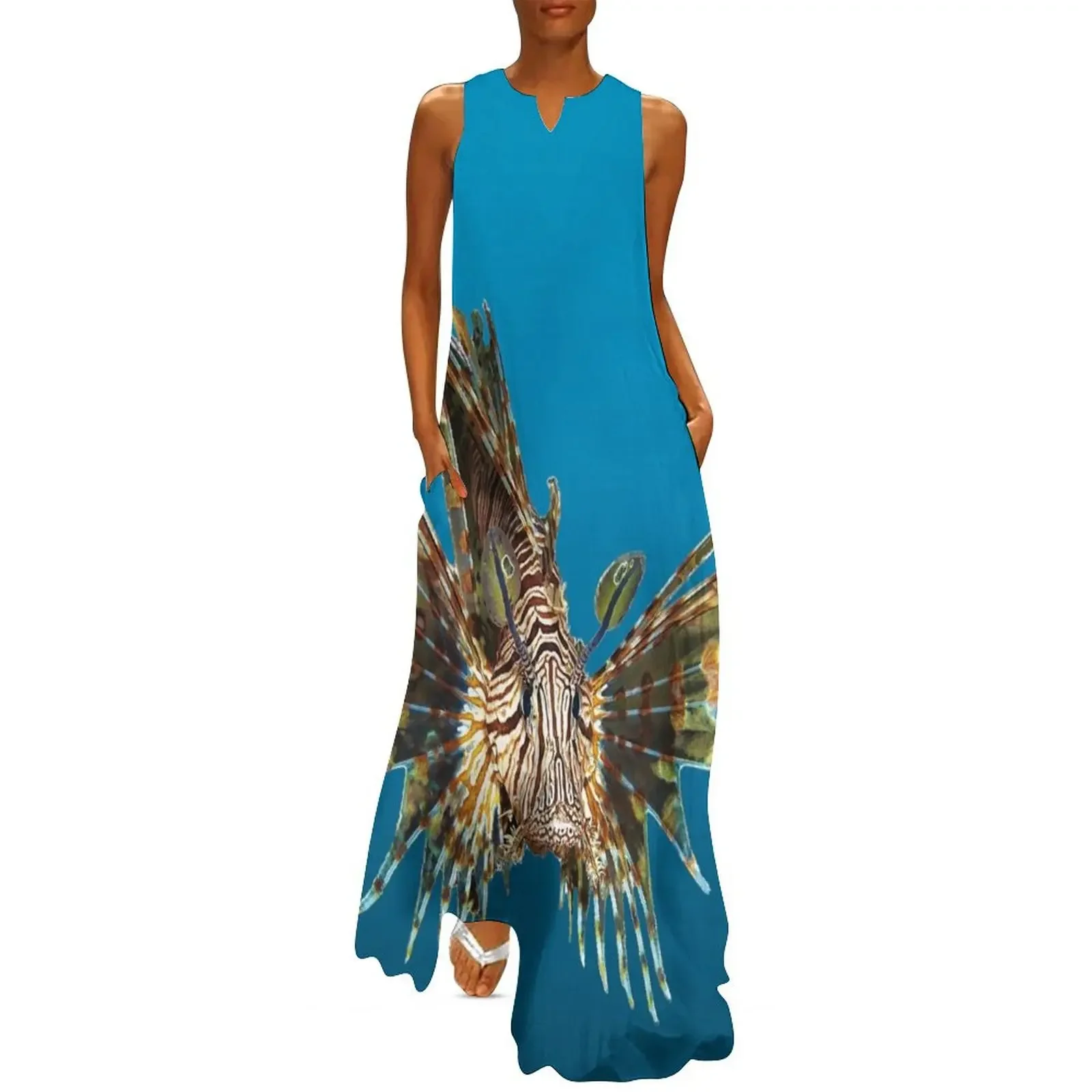 Lionfish Floating Fish on a blue background Long Dress elegant dresses plus sizes elegant dress dresses with long sleeves