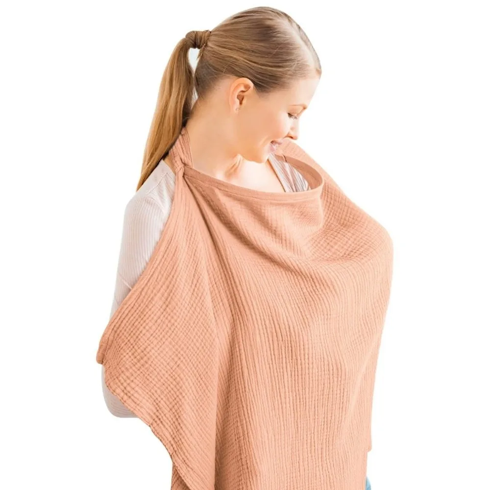 通気性のある綿の授乳タオル 調節可能なストラップ ポケット付き 授乳ショール 柔らかい生地 無地