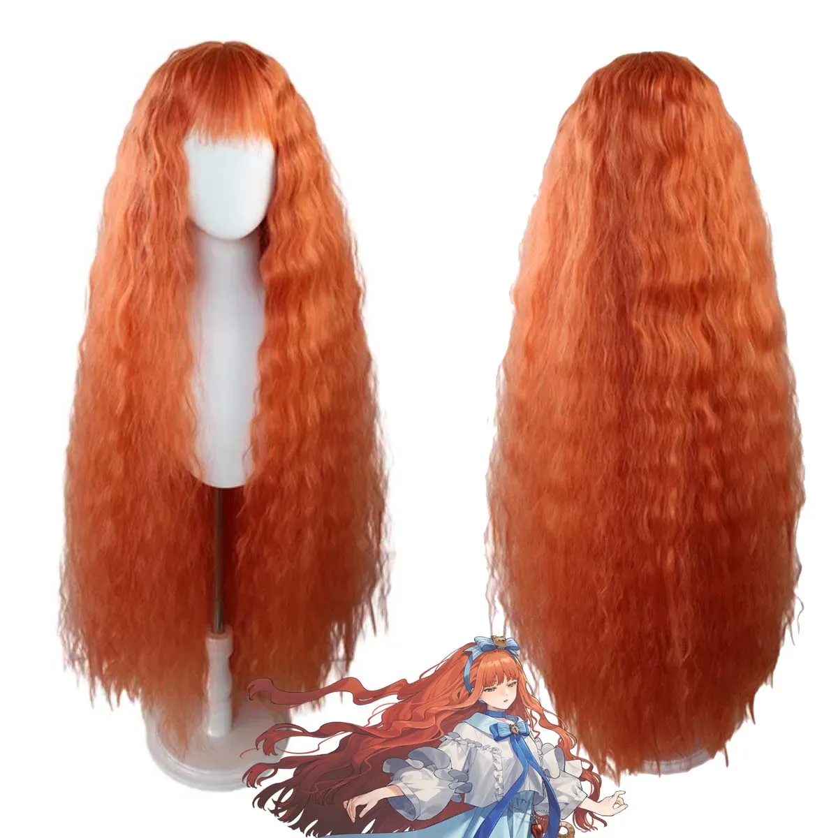 

Game Reverse 1999 Косплей Babyblue Длинный оранжевый волнистый парик из синтетических волос