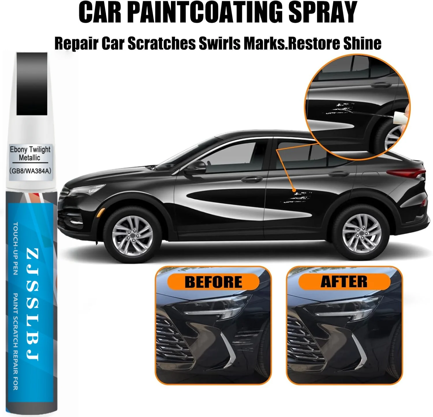 Ebony Twilight Metallic(GB8/WA384A) Touch Up Paint Compatible with Buick, Car Paint Pen Scratch Repair Two-In-One Touch Up Paint