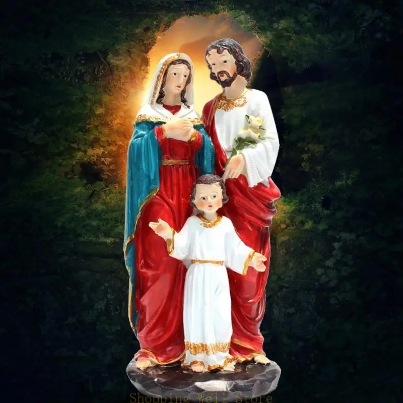 KX4B Religious Jesus Family Statue Desktop Ornament Resin Statue Figurine for Creative Sculpture for Home Decor Indoor for Cr