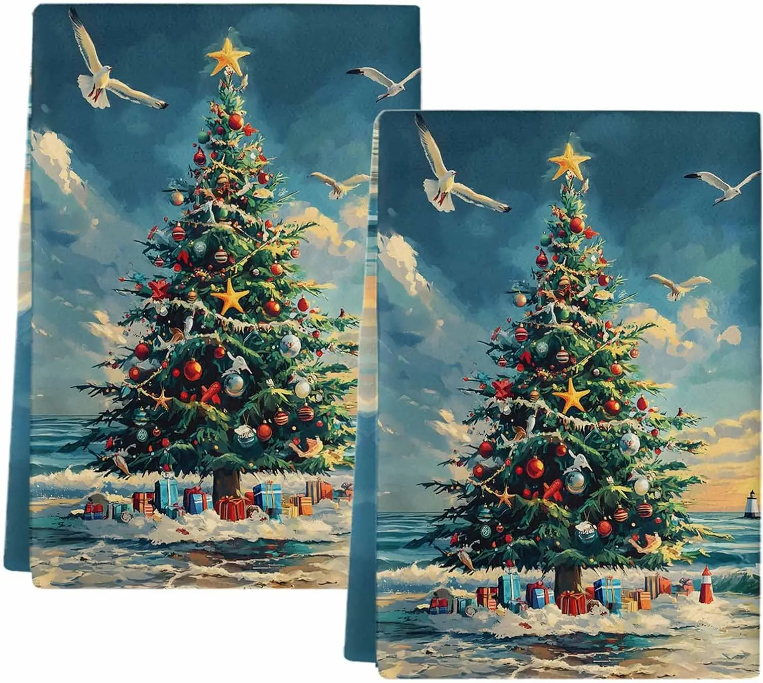 

Christmas Tree Beach Wave Kitchen Dish Tea Towels Cleaning Supplies Quick Drying Bar Hand Dishcloths Christmas Decorations