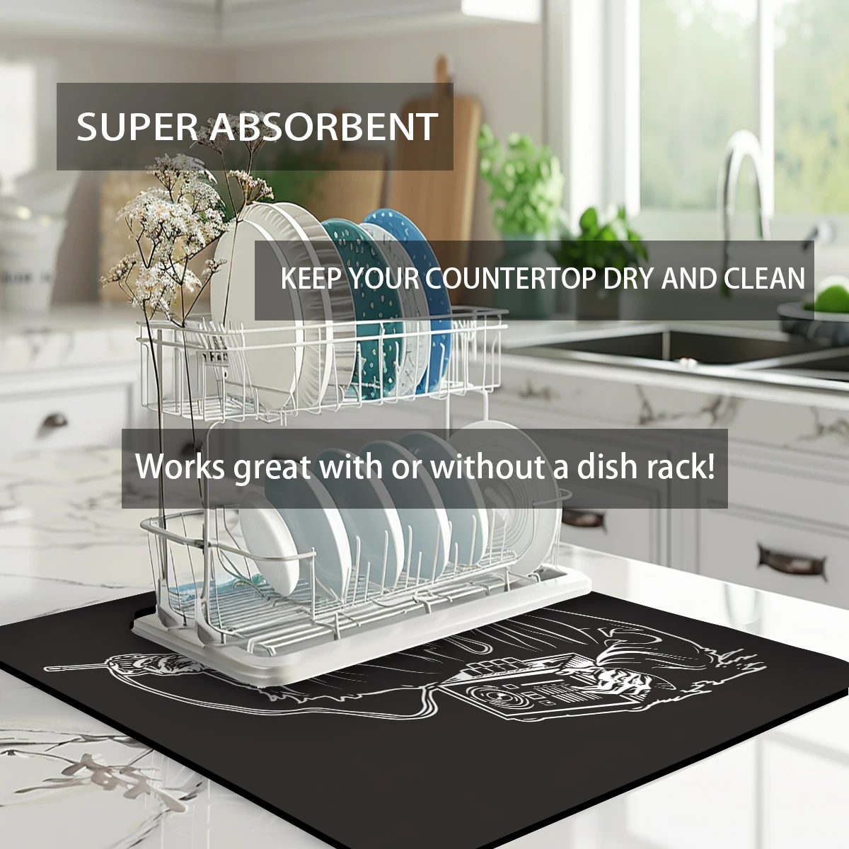 Large Kitchen Absorbent Mat Death Radio Cape Antiskid Draining Coffee Dish Drying Mat Quick Dry Bathroom Drain Pad Tableware Mat