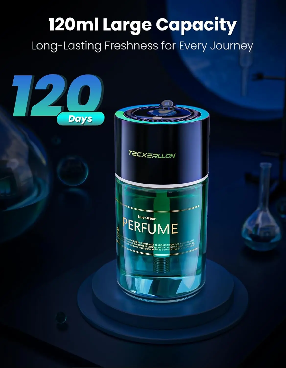 Smart Car Air Freshener, Car Diffuser With Star Light & 120ml Perfume, 4 Scent Modes, Auto On/Off, Rechargeable