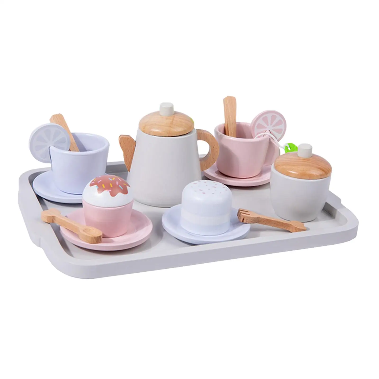 Toddlers Tea Set Role Play Simulation Teapot Cups Tray Pretend Play Toy Kids Tea