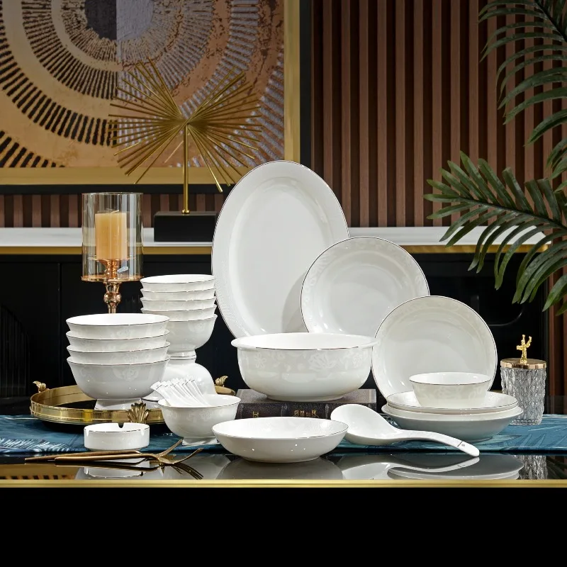 Dew ceramic tableware bone china simple dishes spoons family set size soup bowl rice noodles plate