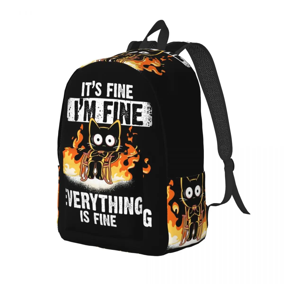

It's Fine I'm Fine Everything Is Fine Black Cat Funny Backpack Daypack Children BookBag School Bag Shoulder Bags for Boys Girls