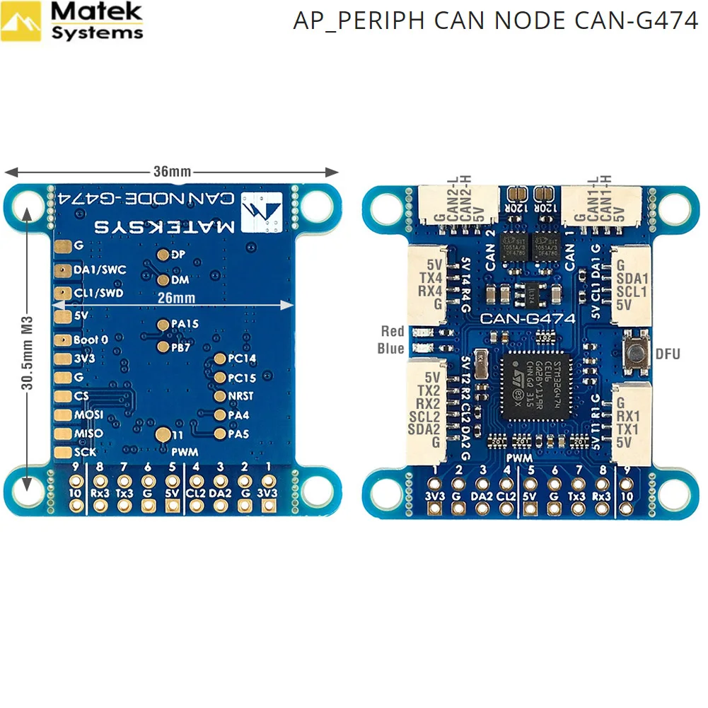 MATEK MATEKSYS AP_PERIPH CAN NODE CAN-G474 With AP_Periph, CAN Node, DroneCAN, G474, FDCAN 5Mbit/s for RC FPV Drone