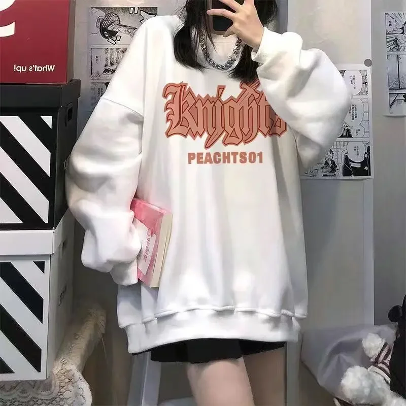 Harajuku Spring Autumn Kuromi Print Sweatshirt Women Oversize O-neck Jumper Kawaii Clothes Streetwear Women Kpop Aesthetic Top